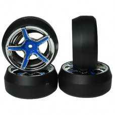 Spec D AX505 Wheel Offset +3 Blue Silver w/Tire 4pcs For 1/10 Drift #WL-0093 