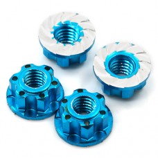 (#YA-0448LB) 4mm Aluminium Wheel Flange Lock Nut 4pcs For RC Car Blue 